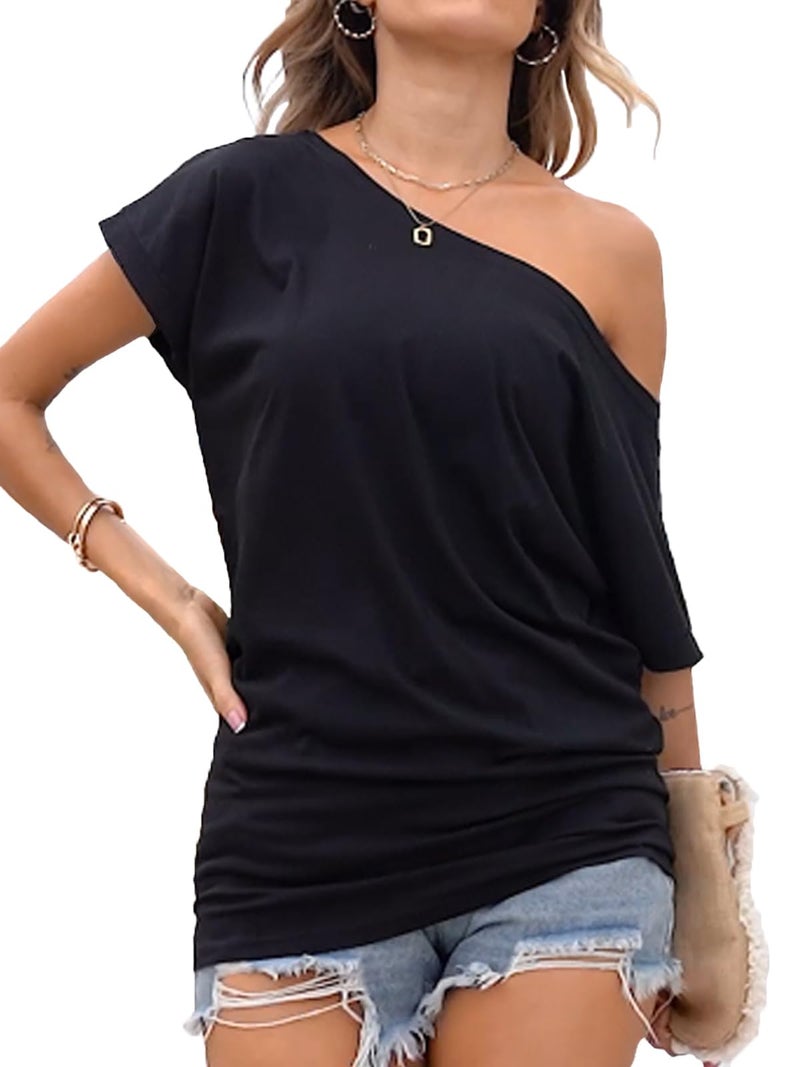 Poetsky Short Sleeve Tunic for Women Summer Tops 2025 Trendy, Black, S - Image 1